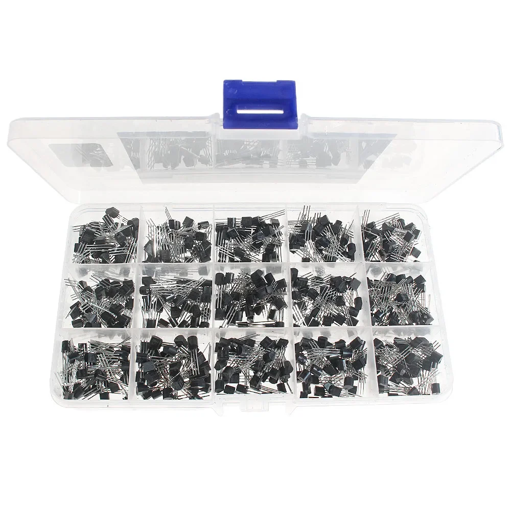 600PCS Transistors Kit 15 values 2N2222 2N3904 2N3906 2N5401 2N5551 A1015 C1815 C945 S8050 S8550 S9012 S9013 S9014 S9015 S9018