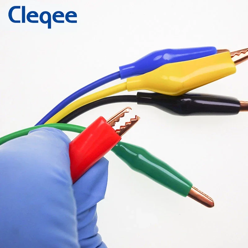 Cleqee P1042 5pcs 4mm Banana Plug to Alligator Clip Multimeter Test Leads Red Copper Crocodile Clamp 100cm Electrical Cable