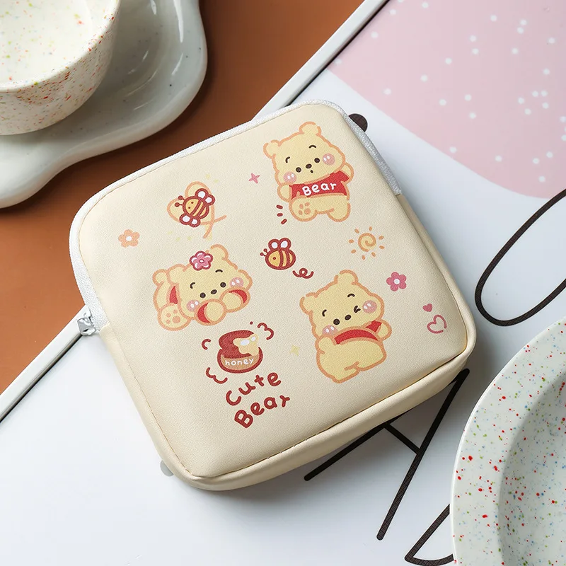 Disney Pooh Bear Winnie Aunt Tampon Storage Bag Aunt Towel Bag Coin Purse Sanitary Storage Bag Cartoon Zipper Wallet Girl Gift