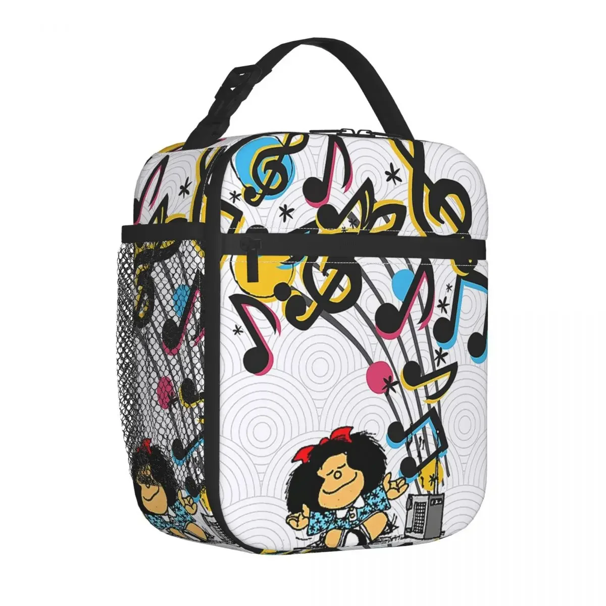 

Mafalda Music Vintage Insulated Lunch Bag Leakproof Amine Meal Container Cooler Bag Tote Lunch Box School Picnic Girl Boy