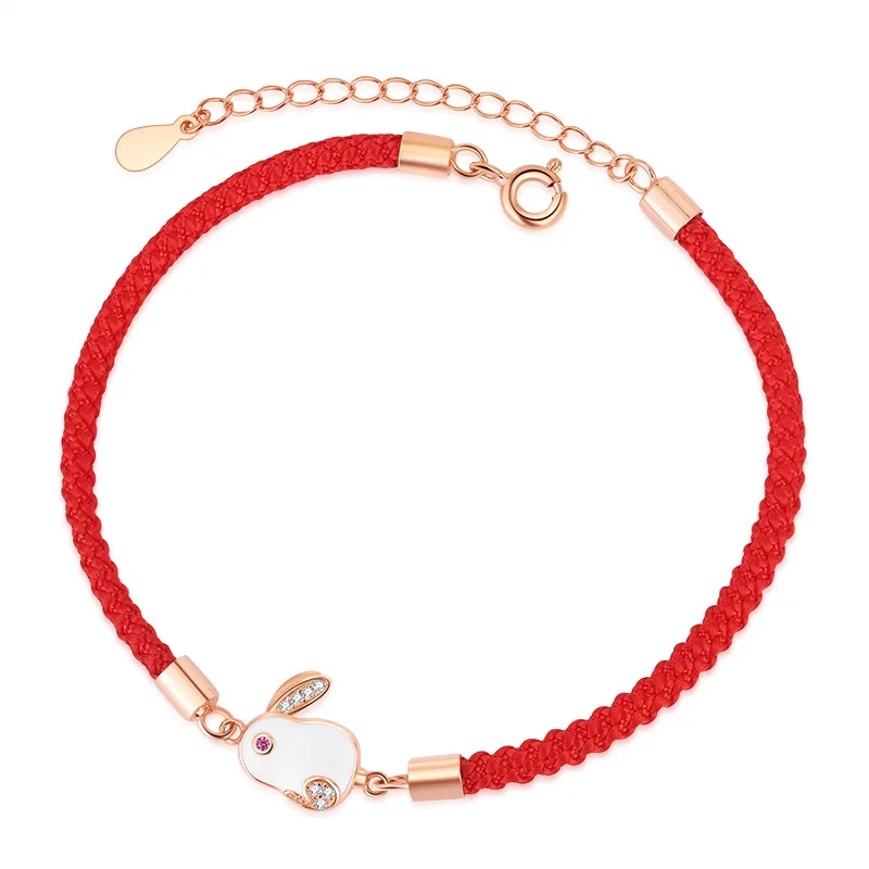 

Fashion Original S925 Sterling Silver Zodiac Rabbit Red Rope Bracelet For Girl Friends Women Nice Gift 16+4cm Chain