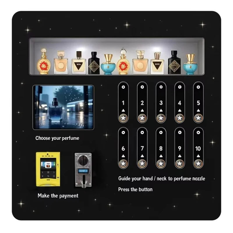 Mini multi brand perfume display cabinet retail automation non-contact perfume spray vending machine