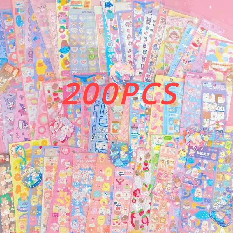 Não-repetido Kawaii adesivos para crianças, conjunto bonito, Material DIY, decoração, etiqueta do laser, laptop, scrapbook, novo, 20-200pcs