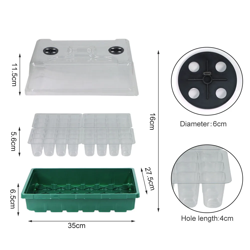 Big Square Seed Growth Starter with Full Sectrum Light Plastic Transparent Cover Plant Germination Propagation Tray 48 Holes