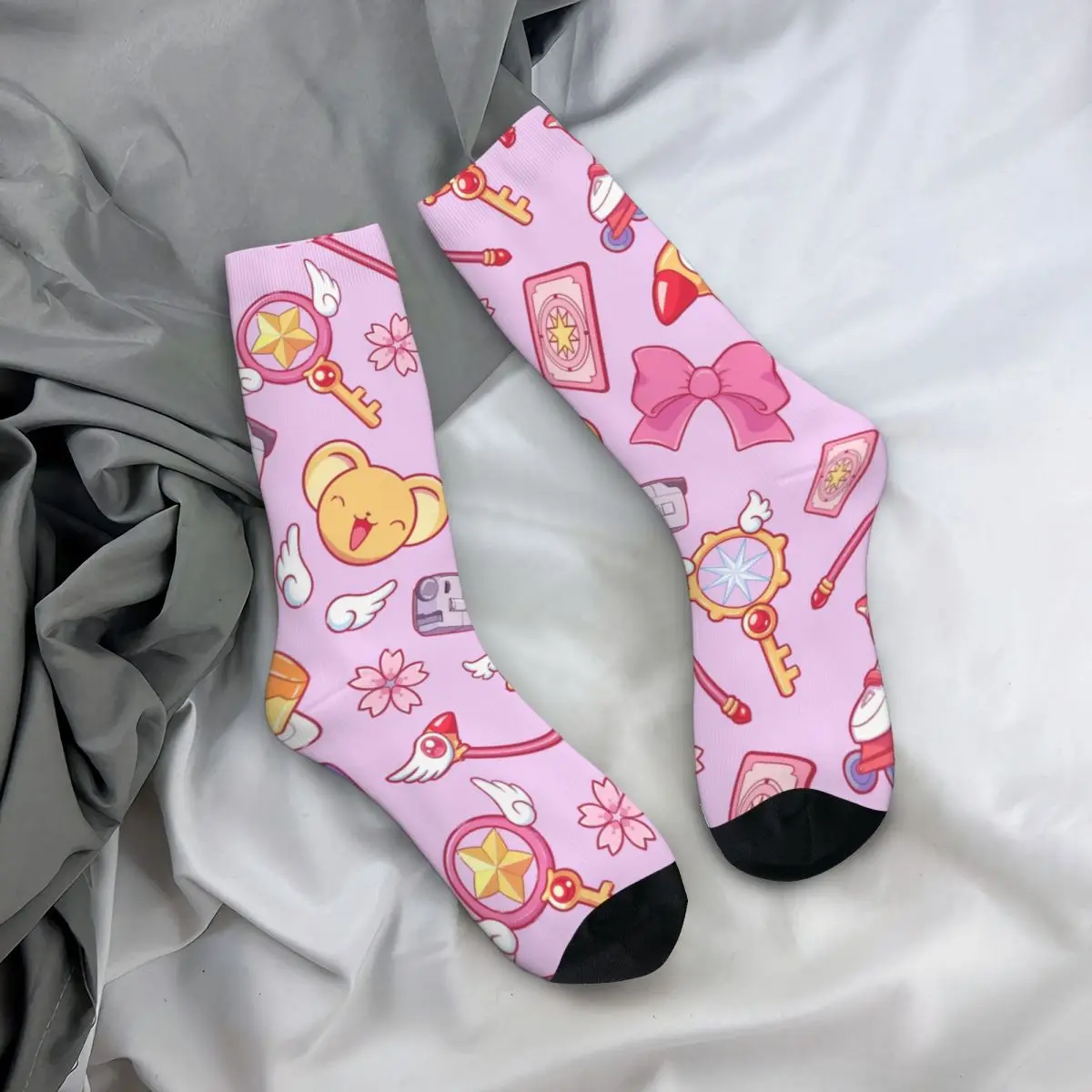 0-Sakura Card Captor - Pink Socks Retro Stockings Autumn Anti Skid Ladies Socks Soft Pattern Skateboard Socks