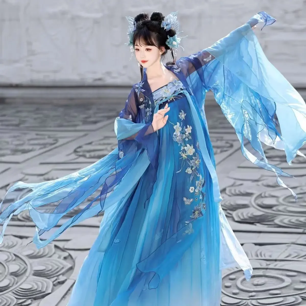 Nouveau [Porcelaine bleue et blanche] jupe Hezi de style Tang Hanfu pour femmes, longueur poitrine, chemise à grandes manches brodées, printemps et