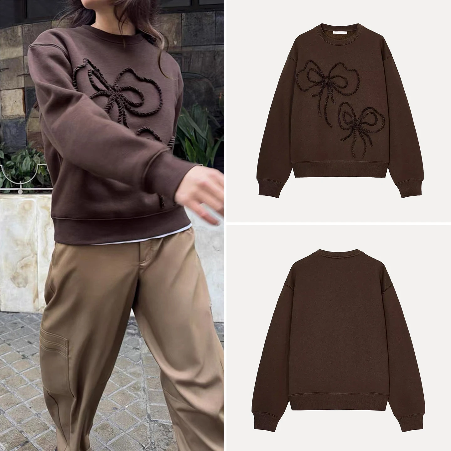 

Faionable Long Sve round Ne Sweatirt Women's Spring 2026 New Arrival Knot Design Emed Detail Commute S...