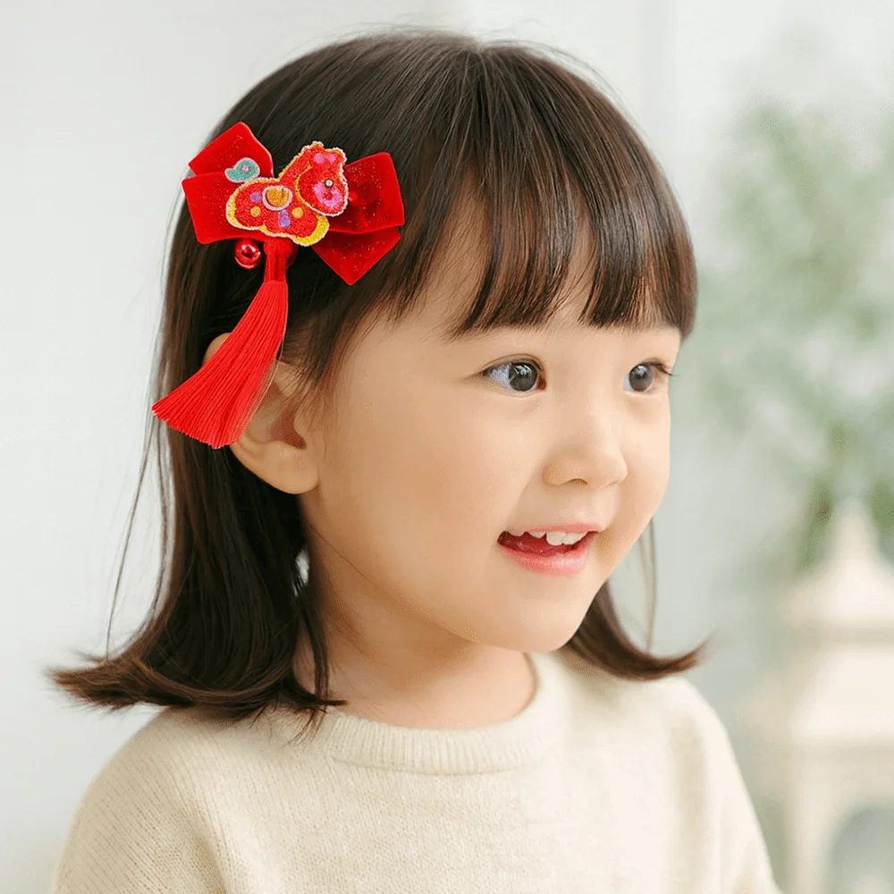 

Cartoon Traditional Chinese Hair Clip Horse Bow Tassel Hairpin Red Chinese Style New Year Hair Accessory Children's Parties