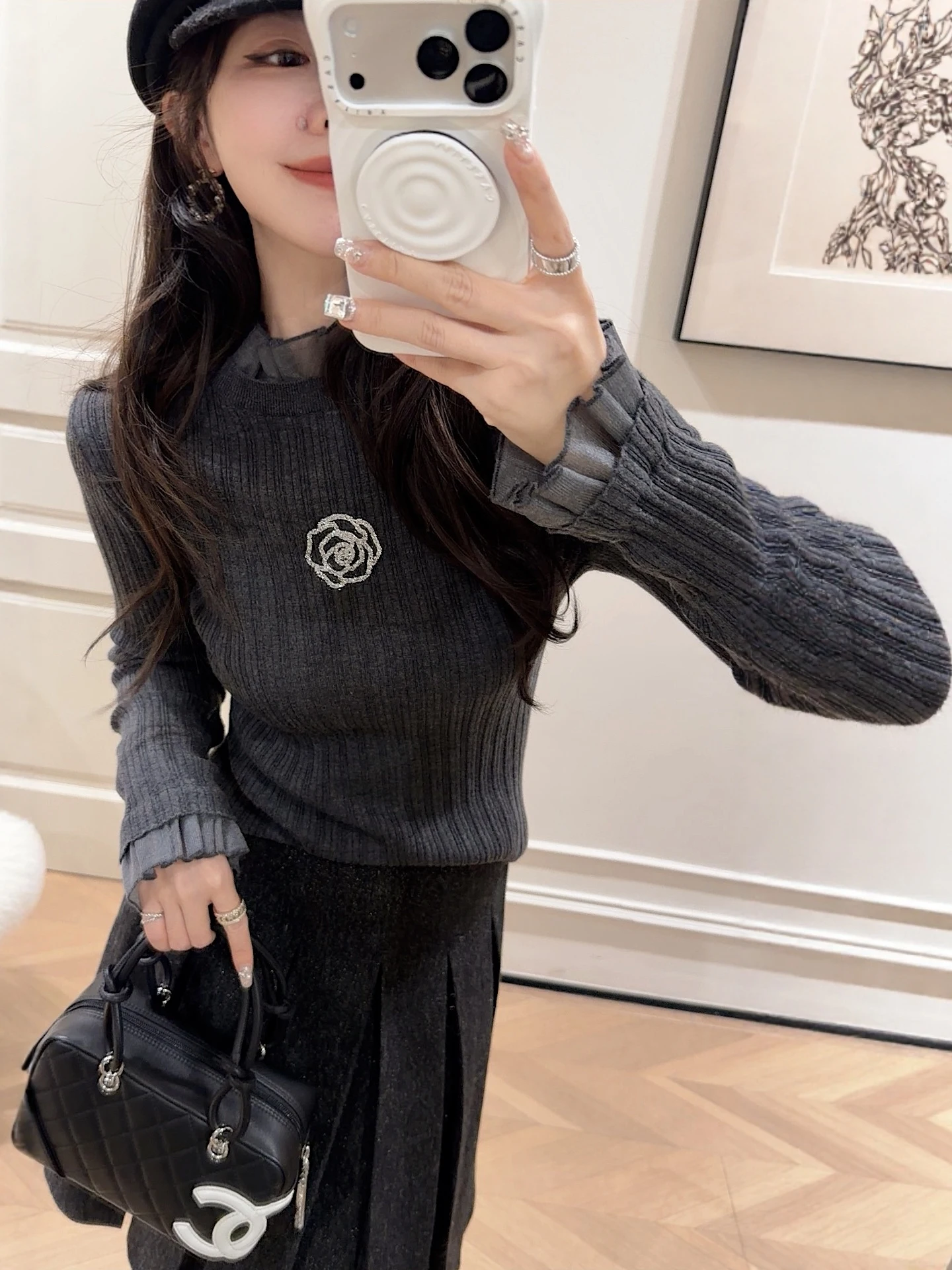 

PINZIKO Ele Вязаный базовый топ с богатой отделкой и элементами из дерева, модный повседневный женский свитер