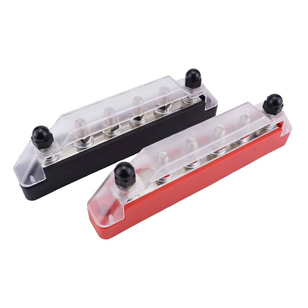 커버가 있는 전원 분배 블록, 6 x 1/4” (M6) 포스트, 배터리 12V 버스 바, 링 터미널 포함, 자동차 보트 해양용