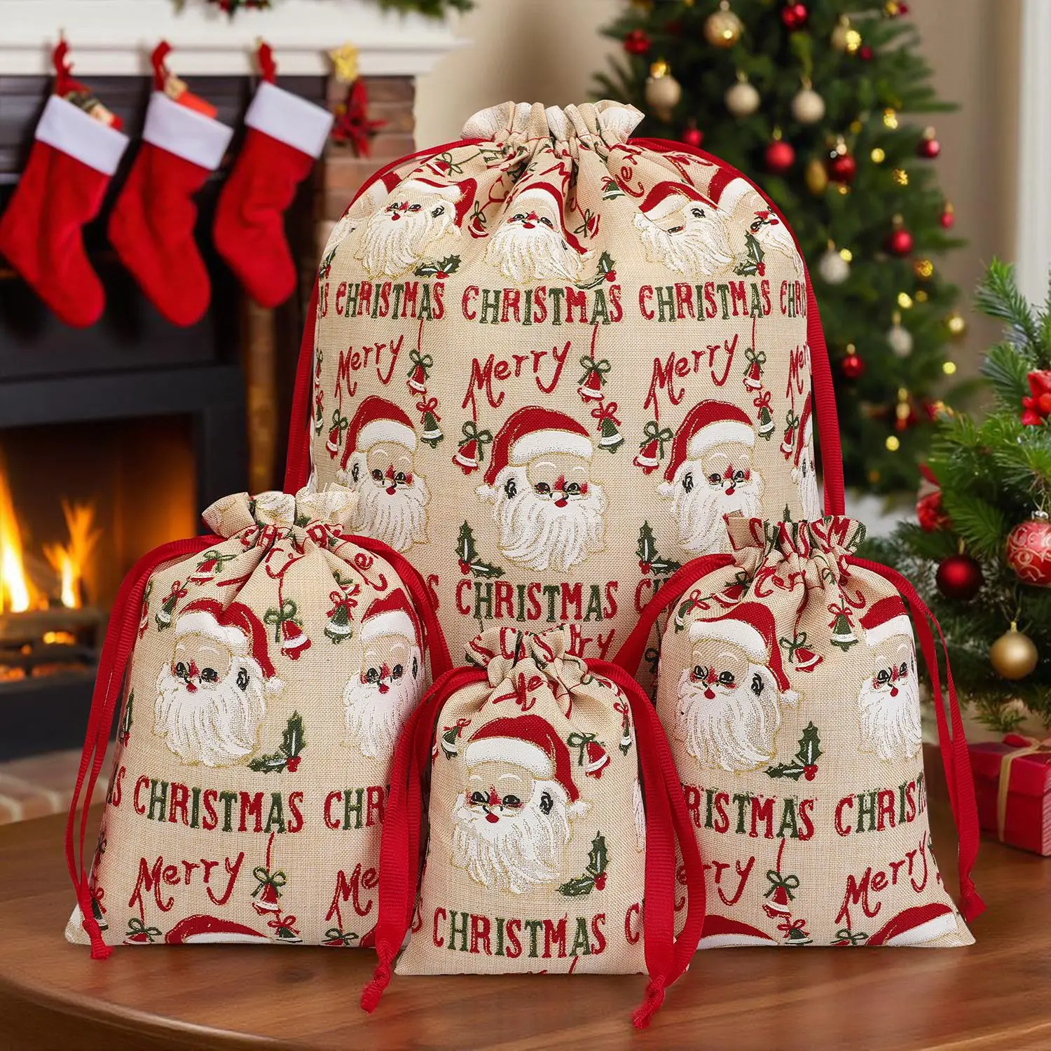 Christmas Packaging Bundle Mouth Valentine's Day Gift Party Holiday Gift Christmas Linen Bundle Mouth Bag