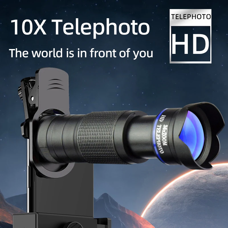 

HD 10X Phone Lens Camera Telephoto Zoom Monocular Telescope Lens + SelfieTripod With Remote Shutter For All Smartphones