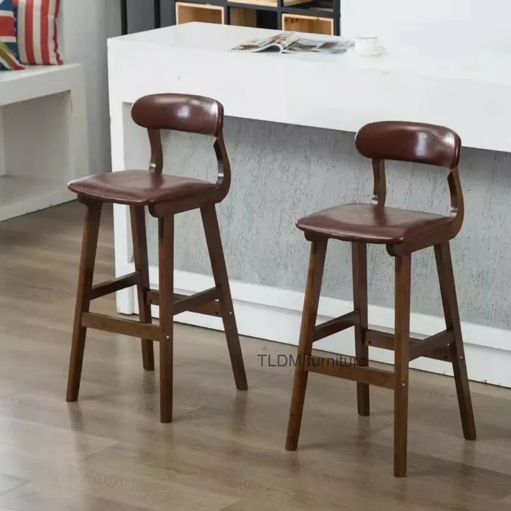 

American Wooden Bar Chair Retro Gaming Bedroom Kitchen High Chairs Comfortable Unique Tabourets De Bar Interior Decorations