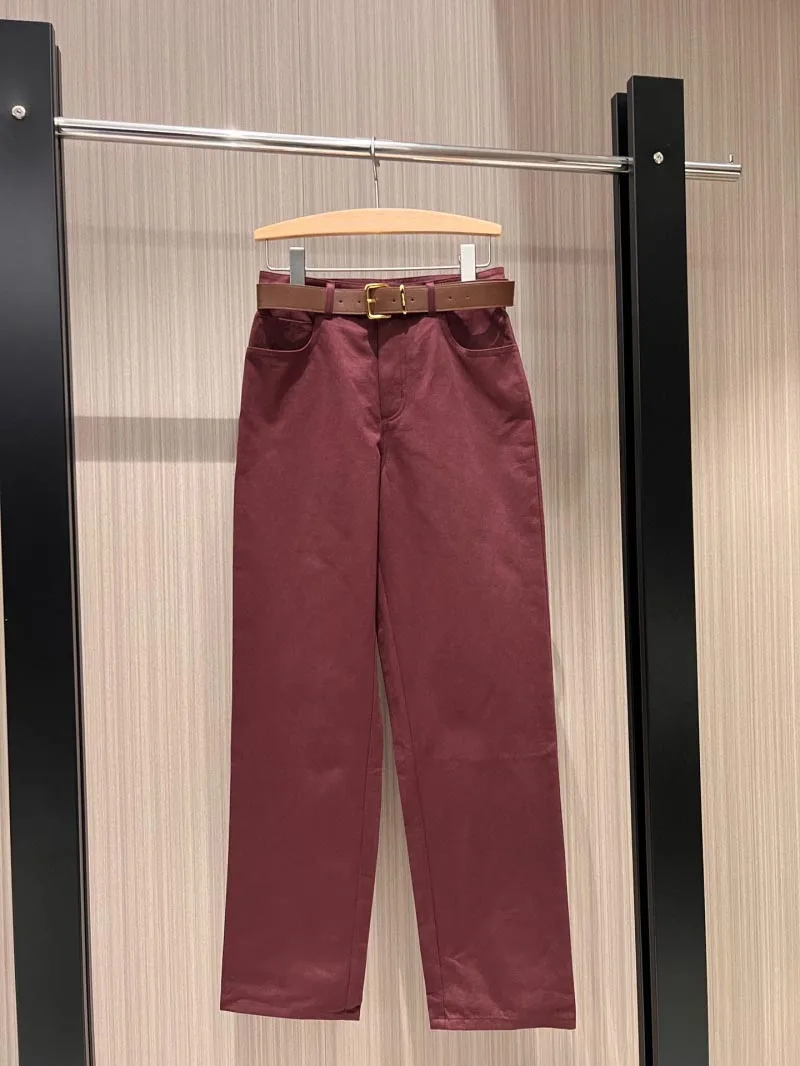 

Women's jeans with niche design, fashionable and simple, versatile waist belt, waist cinching and slimming straight leg pants