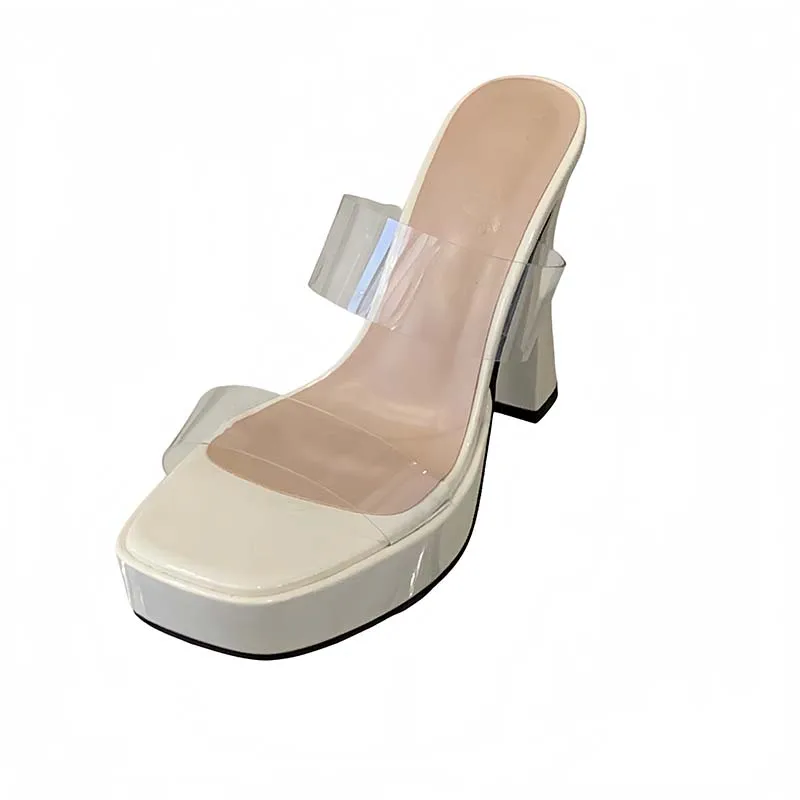 

Женские элегантные летние сандалии на каблуке 12 см с прозрачной платформой, черные повседневные туфли-шлепанцы 2026