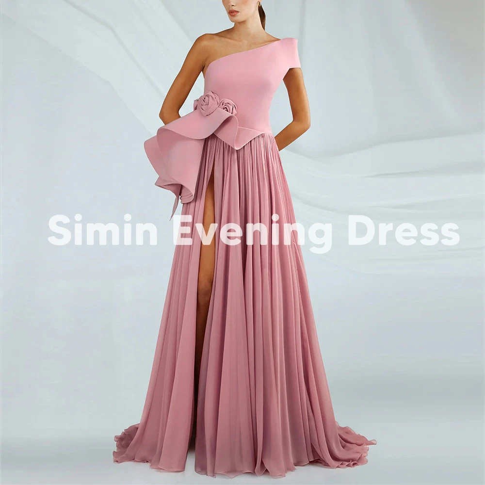 

Simin Women's One-shoulder 3D Flower Split A Line Saudi Evening Dresses With Sleeveless Floor-Length Formal Elegant Dresses 2025