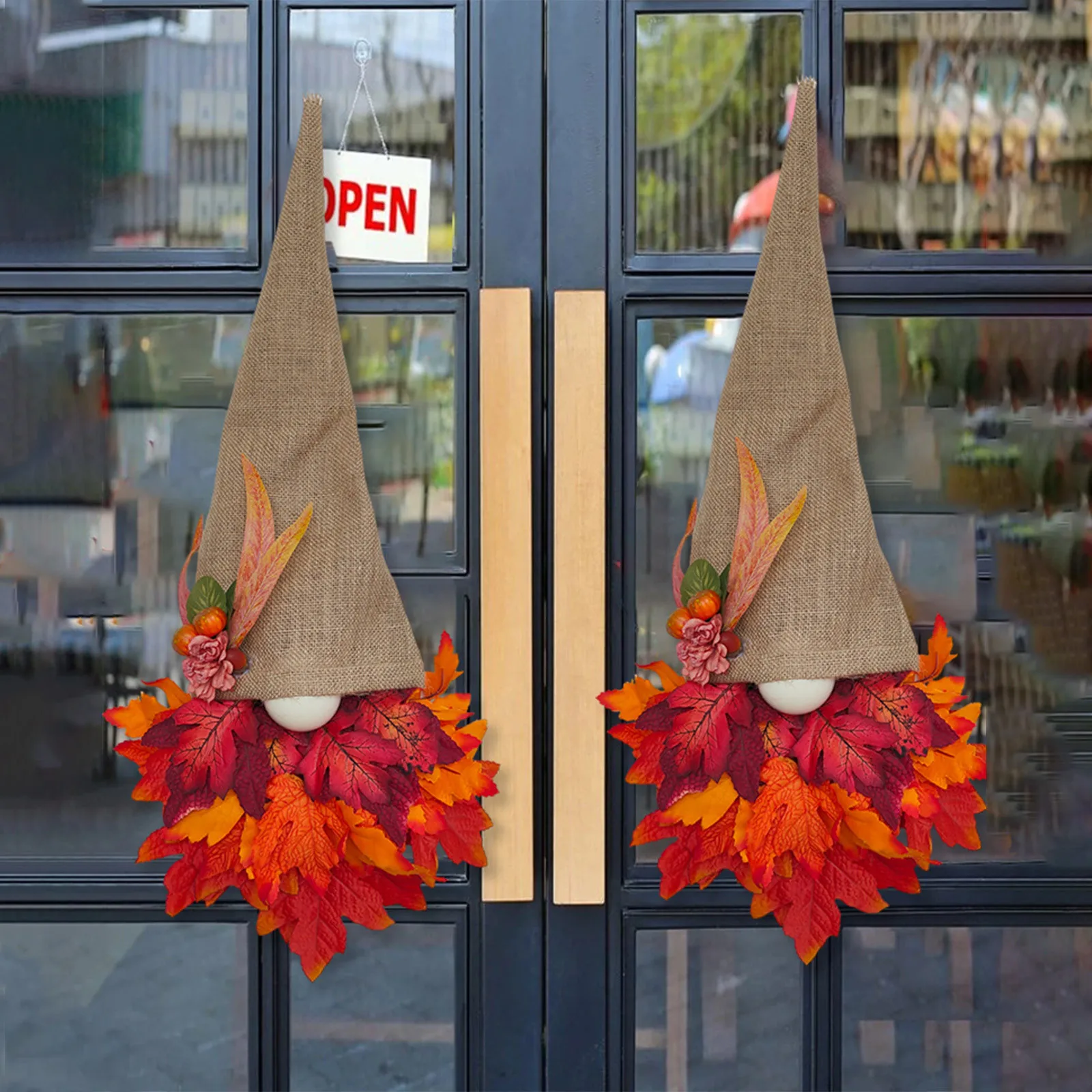 

Осенний семейный венок с кленовым листом и гномом в деревенском стиле, подвесное украшение для входной двери дома, осенняя красочная уличная подвеска, гирлянда