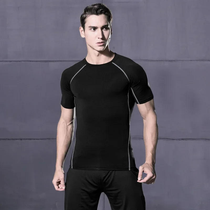 

Compression Shirt Men Quick Dry Fitness Sport Short-sleeve T-shirt Elastic Training Running Top Bodybuilding Workout Gym Clothes