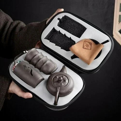 Chinese Kung Fu Tea Set Purple Clay Teapot Cups Set Portable Tea Caddy Bag