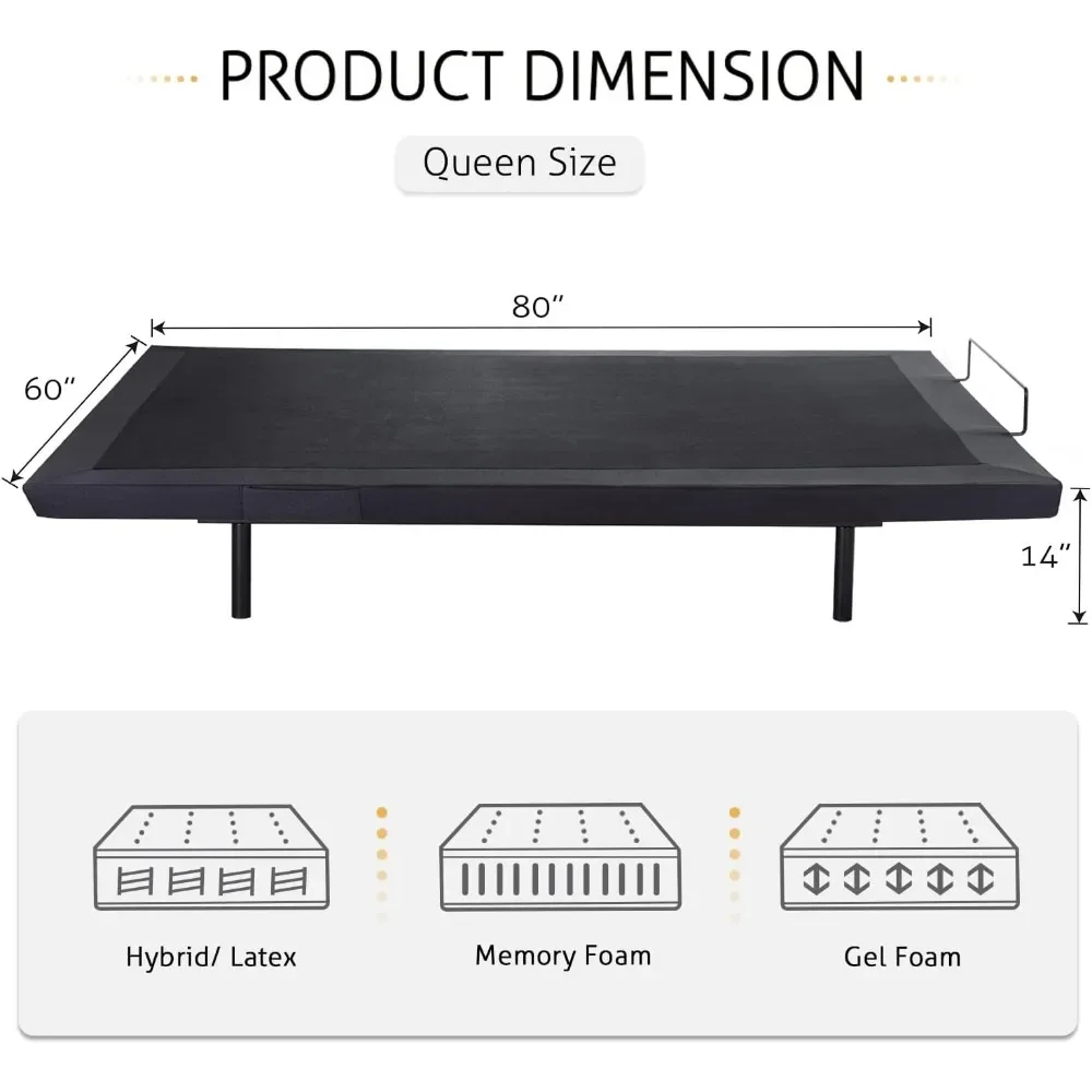 Ergonomic Adjustable Bed Base, Upholstered Bed Frame with Upholstered Motor, Motorized Head and Foot Incline