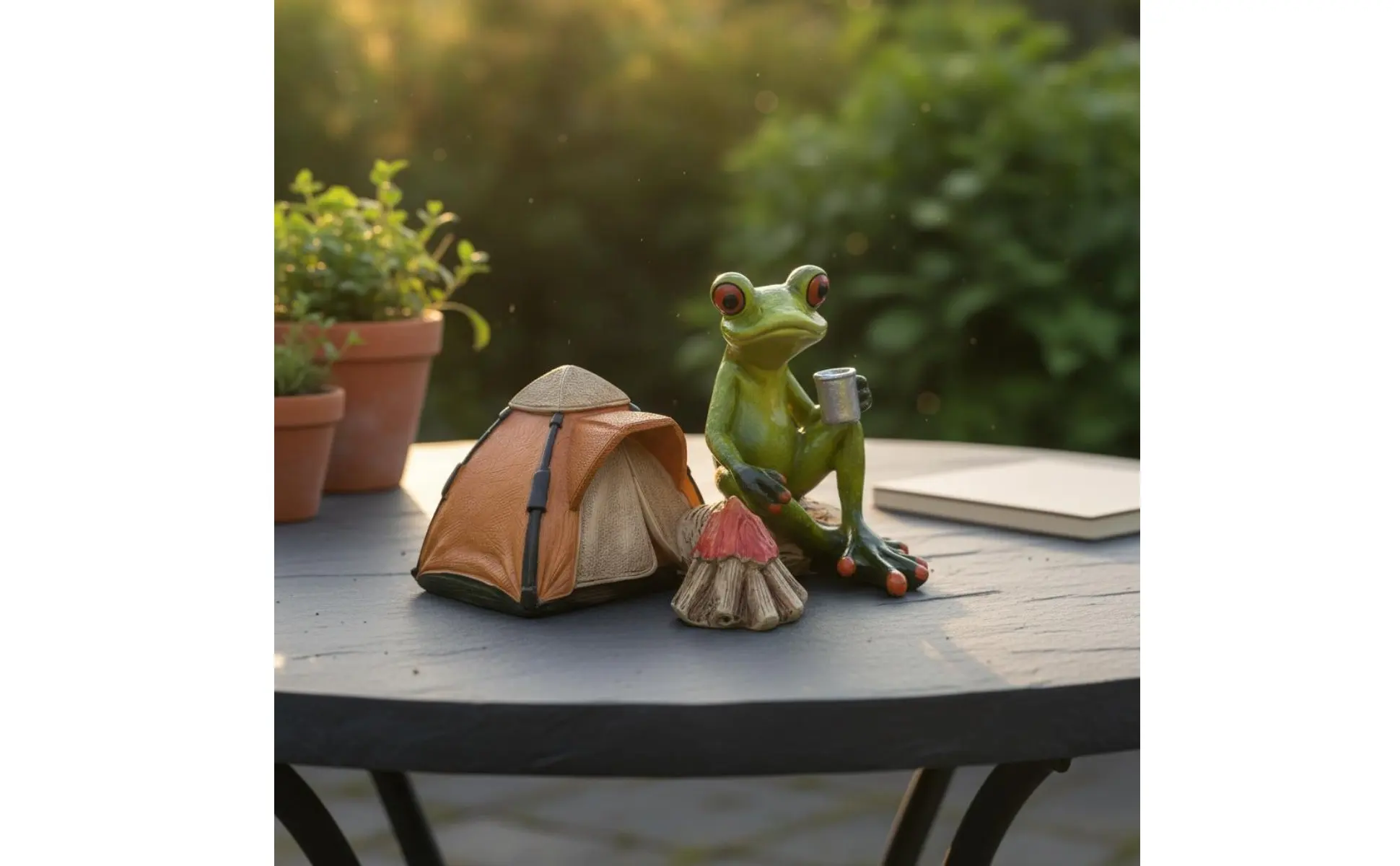 Resin Frog Statue with Tent Novelty Design Camping Frog Figurine House Decoration Detailed Craftsmanship Handmade for Shelf