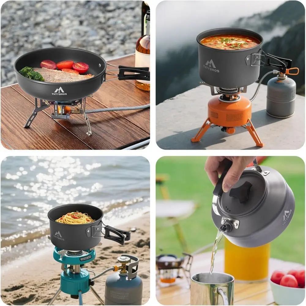 طقم أدوات طهي للتخييم 27 قطعة تتسع لـ 2-4 أشخاص، طقم أواني طهي محمولة مع غلاية وأواني ومقالي، أواني من الفولاذ المقاوم للصدأ، أطباق #6