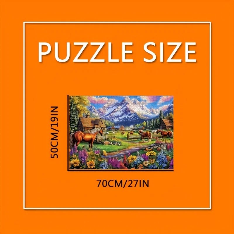 Puzzle a tema cavallo da 1000 pezzi con scena di cavallo, cabina rustica e paesaggio di montagna - Arte fai da te senza cornice adatta per adulti