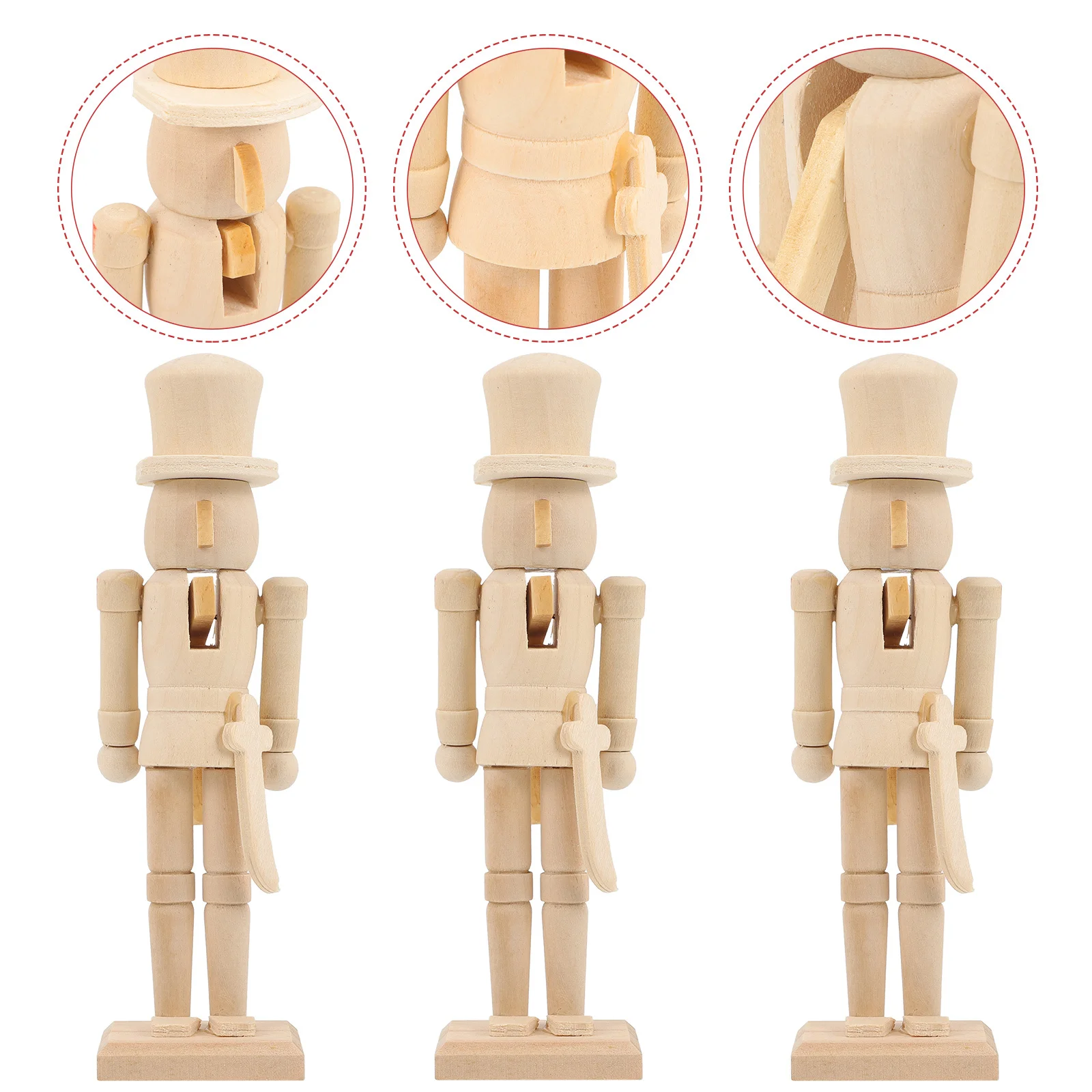 

3pcs Unfinished Walnut Soldier Wooden Nutcracker Diy Craft Blank Christmas Decor For Home Living Room Desktop Xmas Ornament