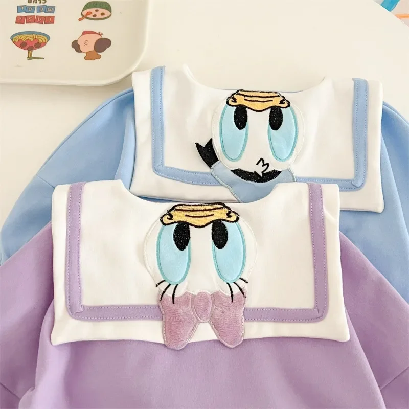 Disney Autumn Long Sleeve Cute Cartoon Donald Duck Wrap Fart Clothes for Boys and Girls Baby Cotton Comfortable Clothes Set