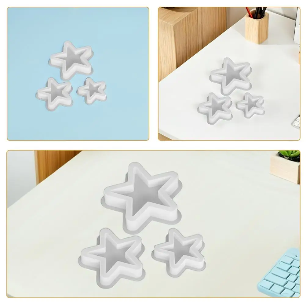 Stampi per cera in silicone da 3 pezzi Stampi per aromaterapia Stampi per cubetti di ghiaccio in resina Caramelle Decorazione a forma di stella a cinque punte Efficiente