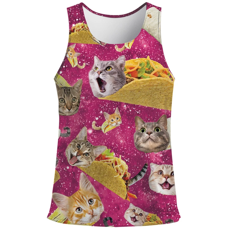 Cartoon Cat Duck Shark 3d Print Tank Top Men Summer Gym Fitness T-Shirt Street Sports Sleeveless Tees Tops Animal Pattern Vest