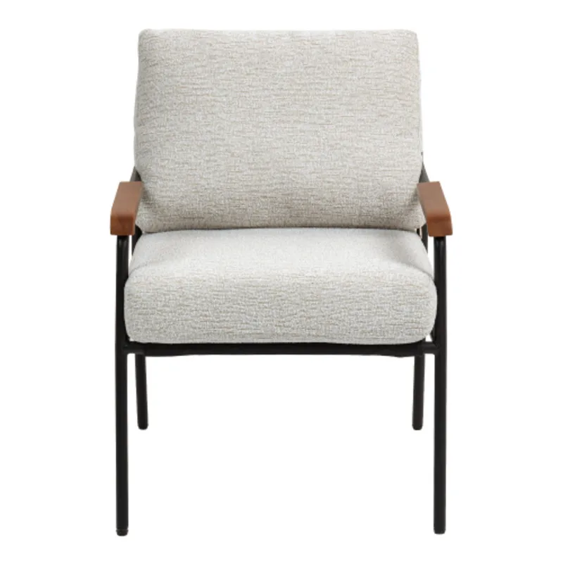 كرسي حديث مع مساند للذراعين من الخشب الطبيعي وإطار معدني أسود ومقعد منجد باللون البيج الفاتح ومسند ظهر مجموعة من 1 #5