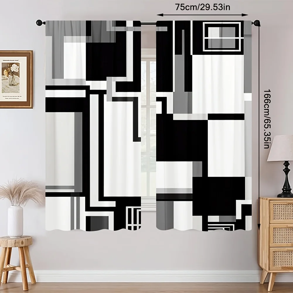 Modern Abstract Black and White Geometric Pattern Curtains for Living Room Home Decor Window Drapes
