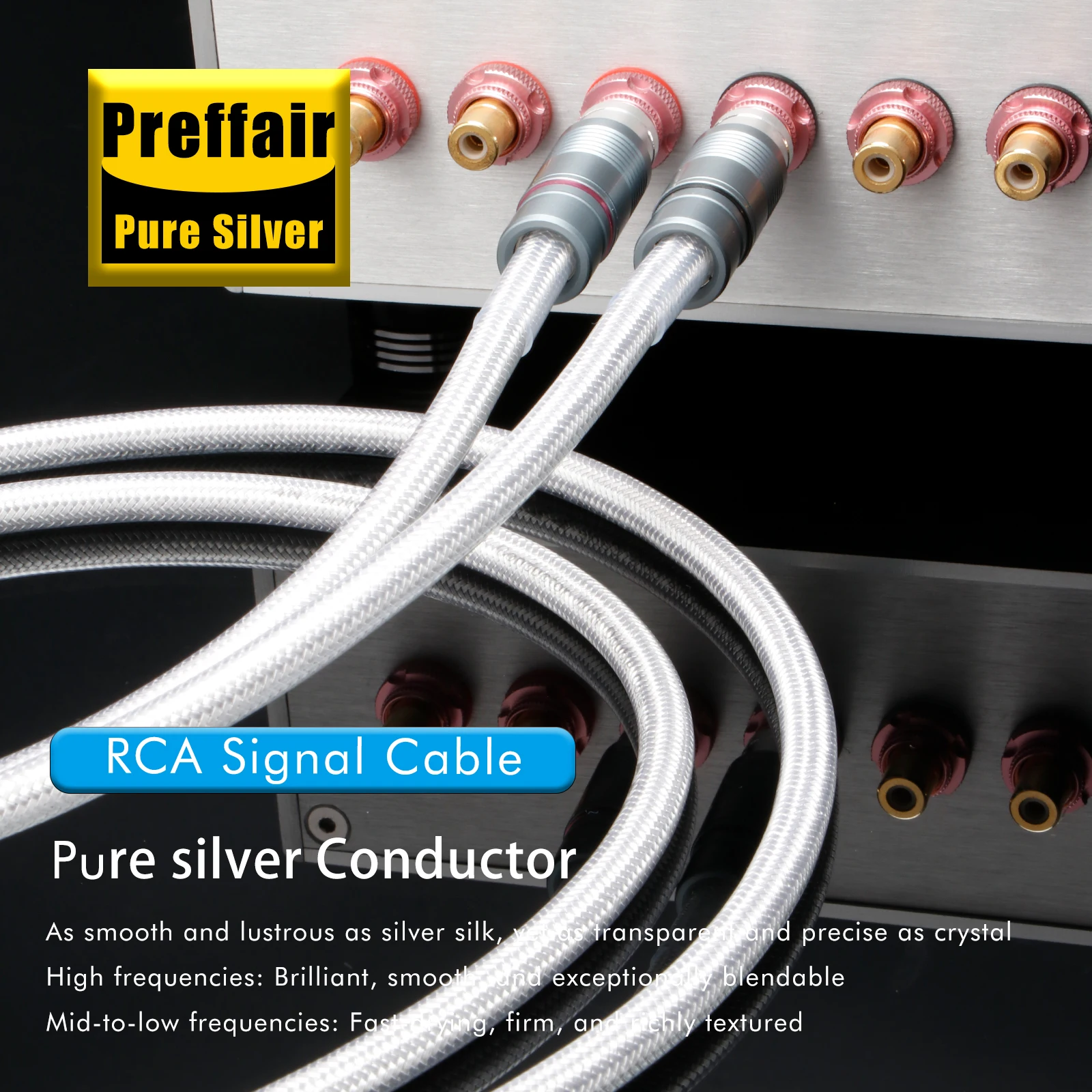 كابل صوت RCA فضي نقي HiFi RCA إلى RCA توصيل صلب PSS قابس مطلي بالفضة النقية #6