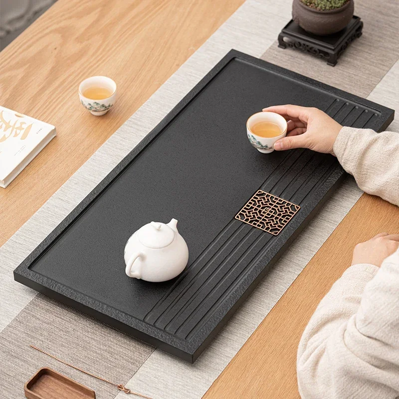 Black-gold-stone Tea Tray Tea-table Office Home Zen Decoration