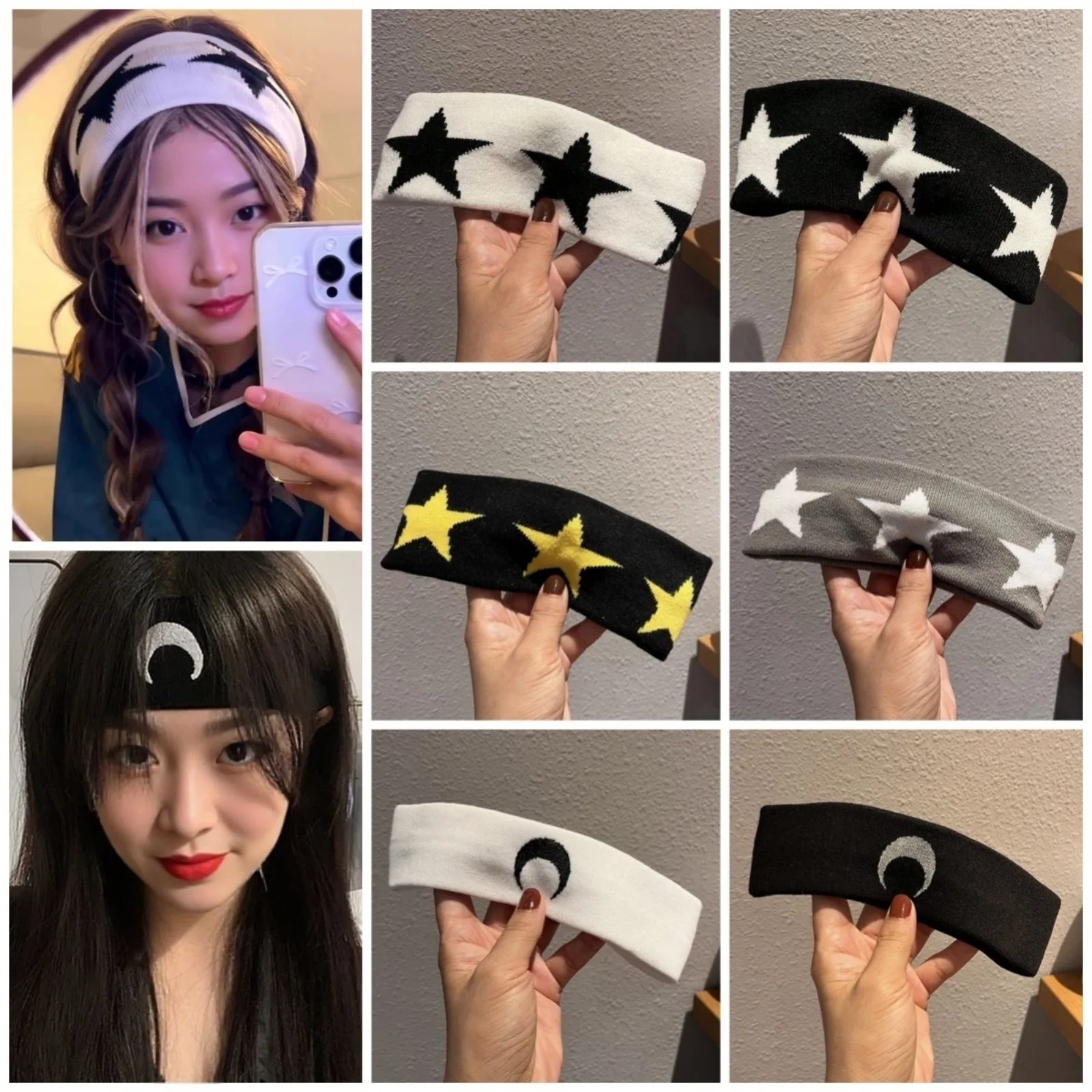 Personality star moon hair band, popular beauty butterfly bow embroidery running yoga sports headband