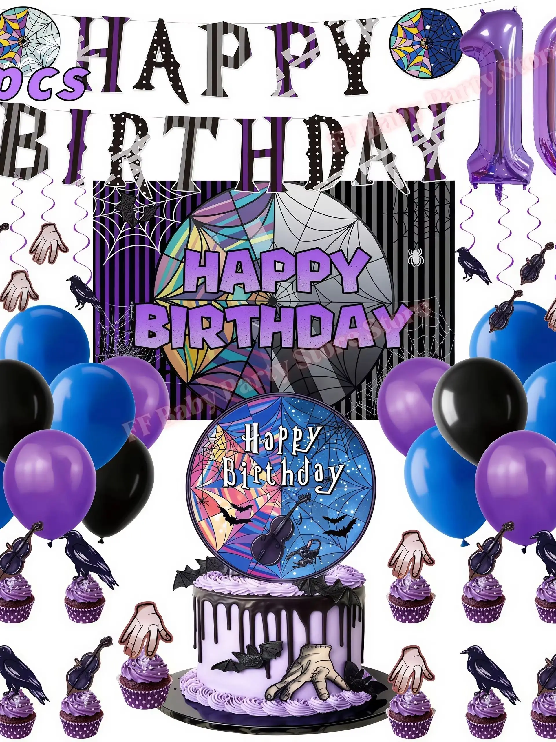 Addams Dark Academia Geburtstagsparty Dekorations-Set Tischgeschirr Luftballons Becher Teller Hintergrund Kinder-Geschenke Baby-Shower-Zubehör Geschenk