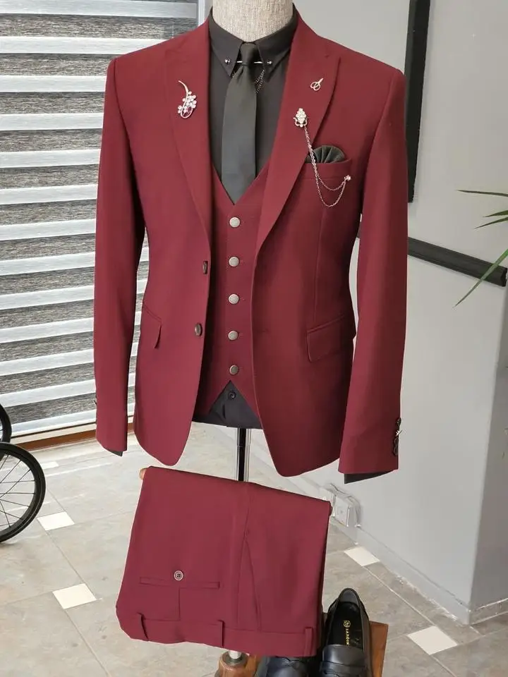 Terno-traje de dos botones para hombre, Blazer ajustado hecho a medida, esmoquin de boda y negocios, 3 piezas, 2021