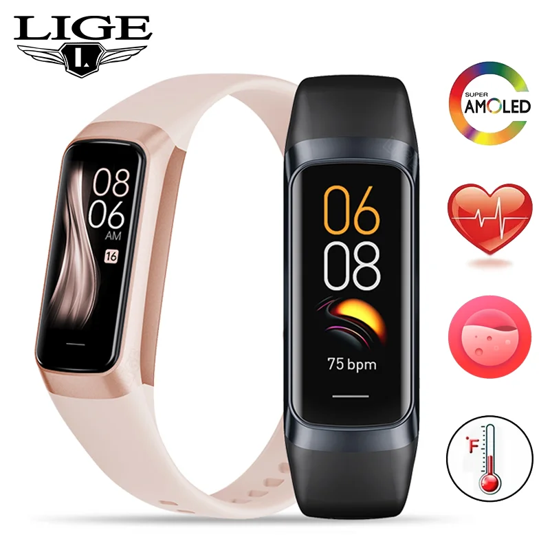 

LIGE Smart Fitness Band 2024 AMOLED Bluetooth Call Smart Watch 24H Health Monitoring Waterproof Sport Smartwatch For Android IOS