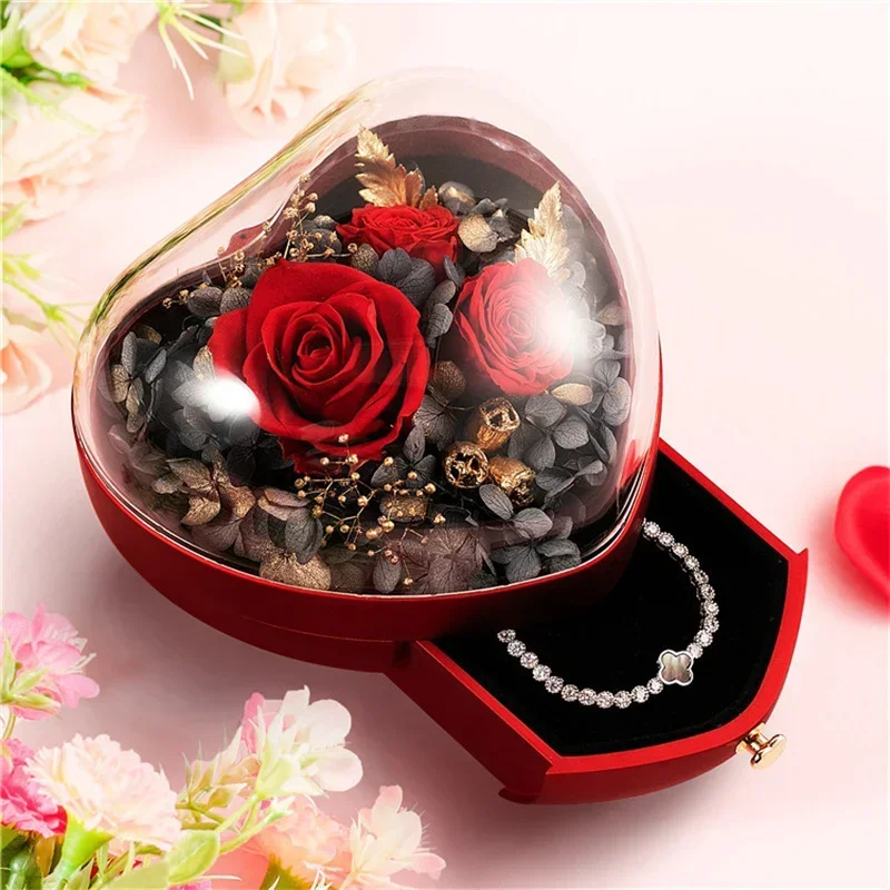 

Valentine's Day Gift Box Heart-shaped Eternal FlowerBox Paint-baked Glue Flower Box Chrismas Suprise Jewelry Boxes and Packaging