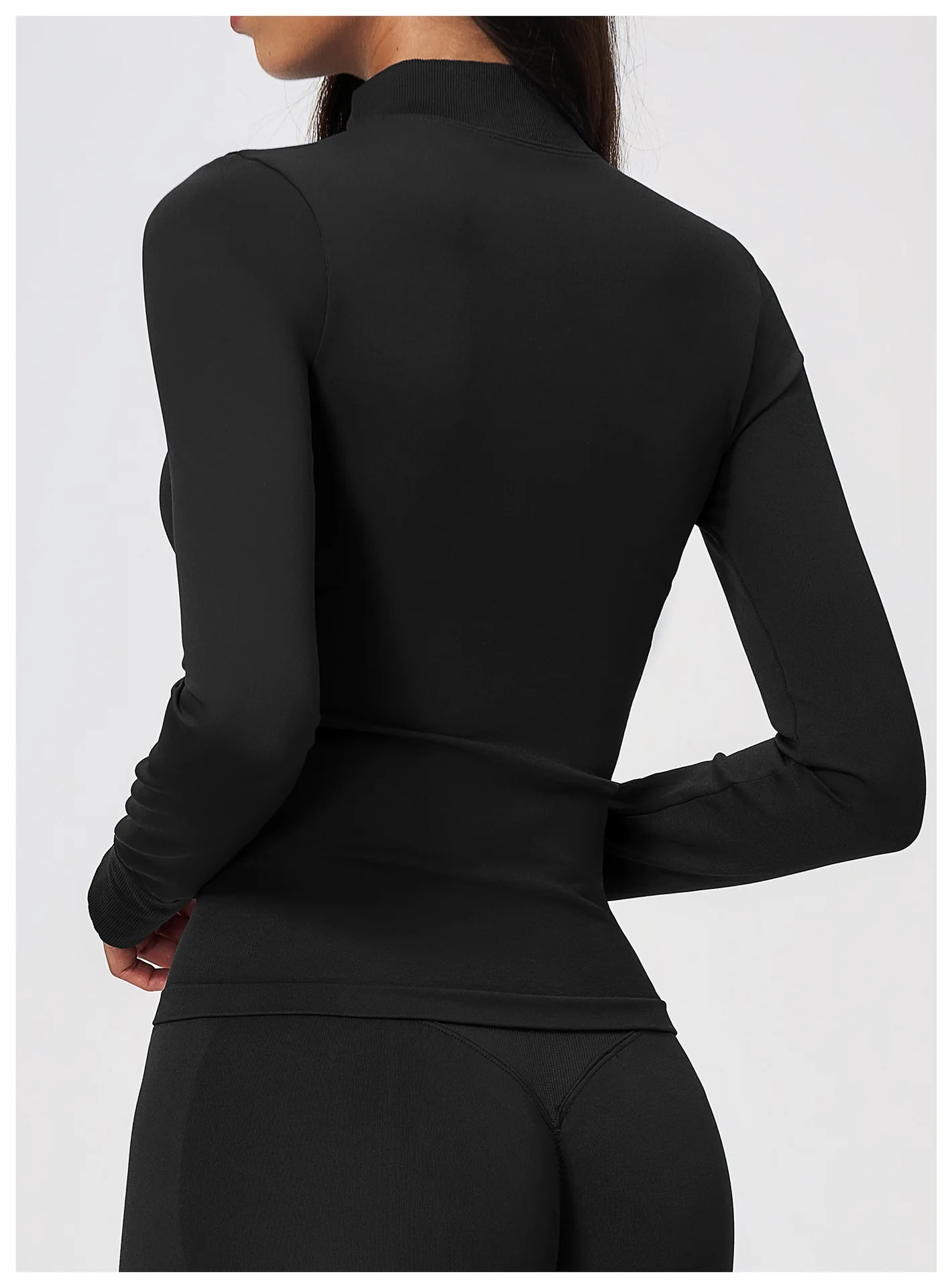Women's Seamless Long Sleeve Yoga Top Ribbed High Neck Full Zip Slim Fit Sports Jacket Thumb Hole Workout Gym Running Activewear