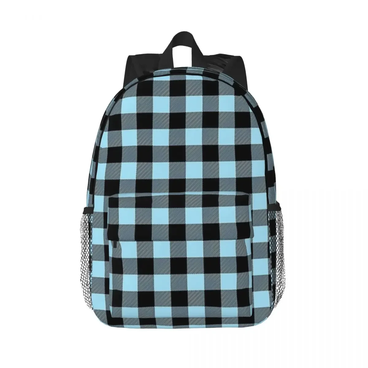 Aqua Blue Lumberjack Plaid Print Backpack Teenager Bookbag Casual Student School Bag Travel Rucksack Shoulder Bag Large Capacity