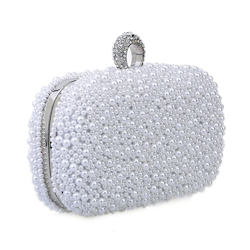 New imitation pearl ring dinner bag hand-stitched beaded evening bag Ladies fashion high-grade clutch bag Bridal evening bag