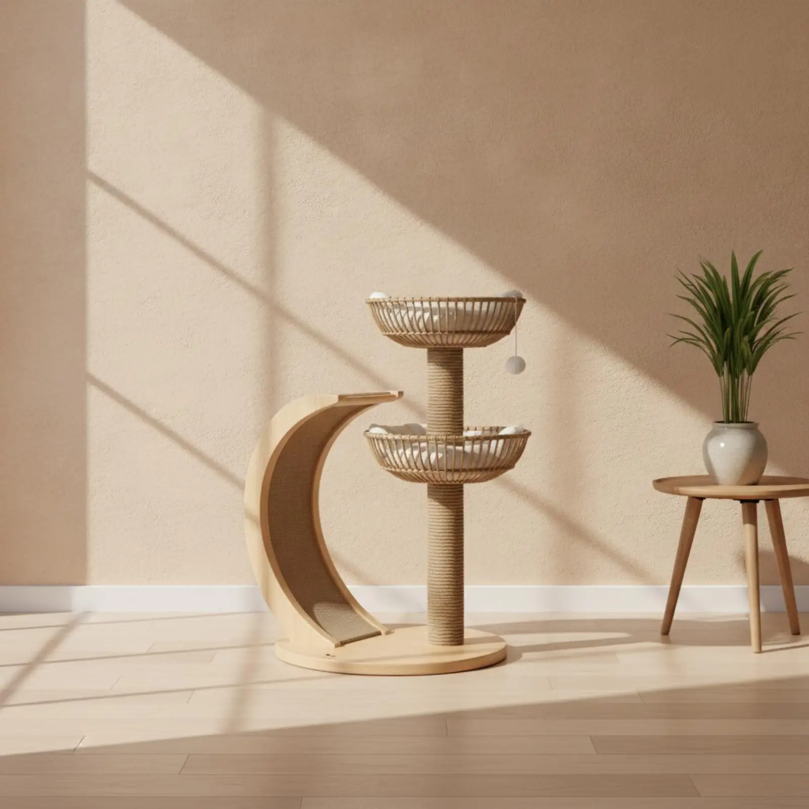 Wooden Cat Tree with Rattan Perch Compact Cat Tree with Perch Sturdy for Kittens Wooden Cat Tree with Rattan Perch Compact Cat Tree with Perch Sturdy for Kittens