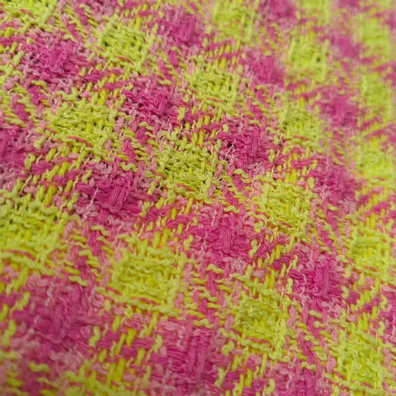 

Желто-розовая решетчатая жаккардовая плетеная твидовая ткань для женщин, осенняя куртка, платье, костюм, пальто, материал для шитья своими руками