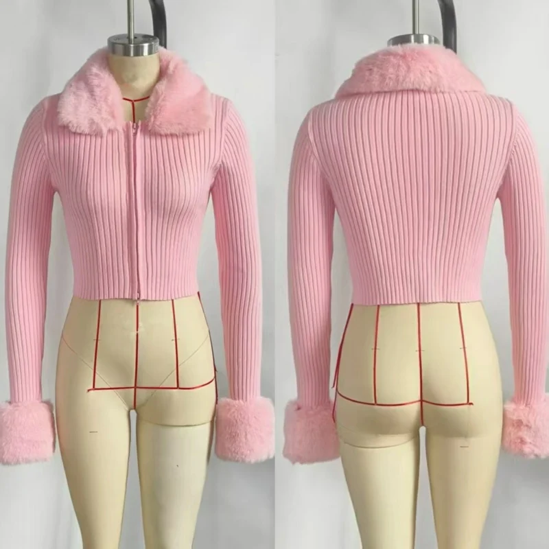 

Кардиган с меховым воротником, женский кардиган на молнии, женское тонкое вязаное пальто, осень-зима, трикотаж с длинными рукавами, модные короткие топы