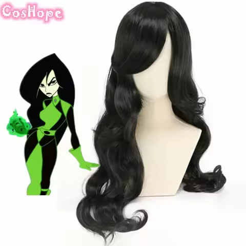 Shego Cosplay Wig 80cm Long Curly Wave Black Wig Cosplay Anime Hairs Heat Resistant Synthetic Wigs