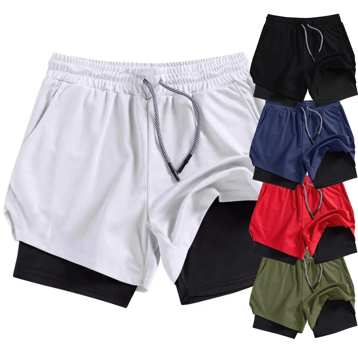 

Cross Print 2 in 1 Performance Shorts for Men Gym Workout Running Shorts with Phone Pocket Towel Loop Sports Athletic Activewear