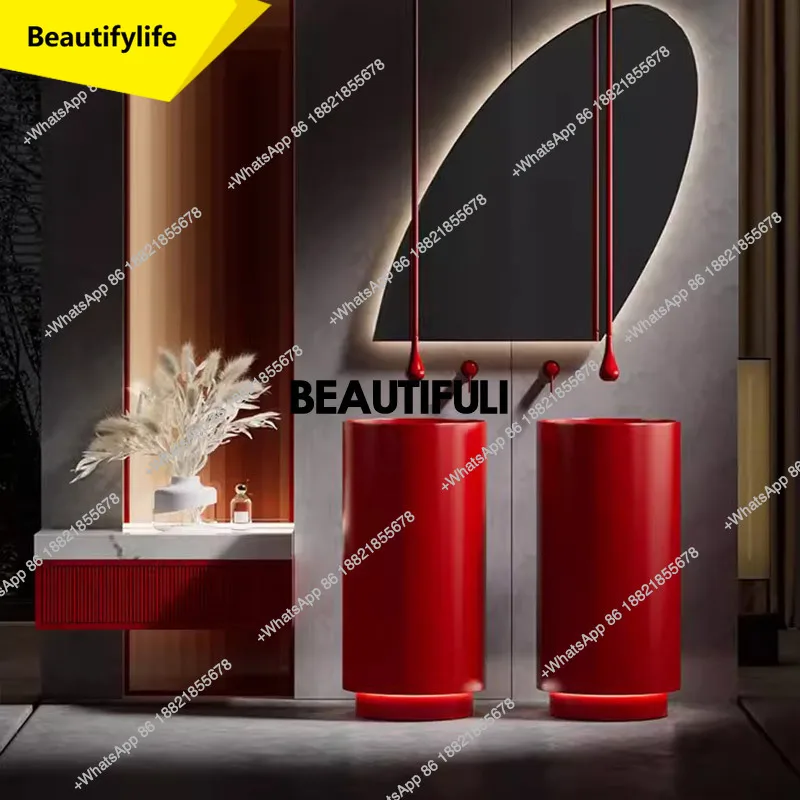 

a13 Умывальник в колонне из нержавеющей стали в минималистском стиле, напольный умывальник, круглая колонна в ванной комнате