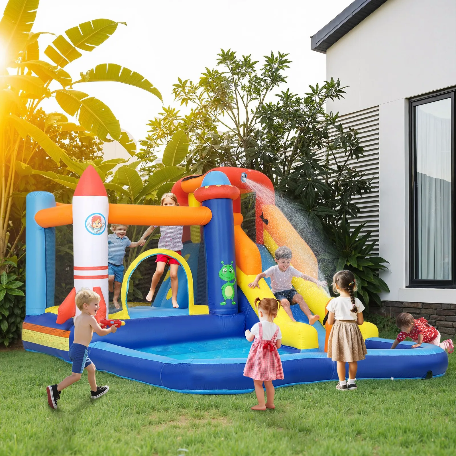 

5 in 1 Bounce House Water Slide with 550W Blower